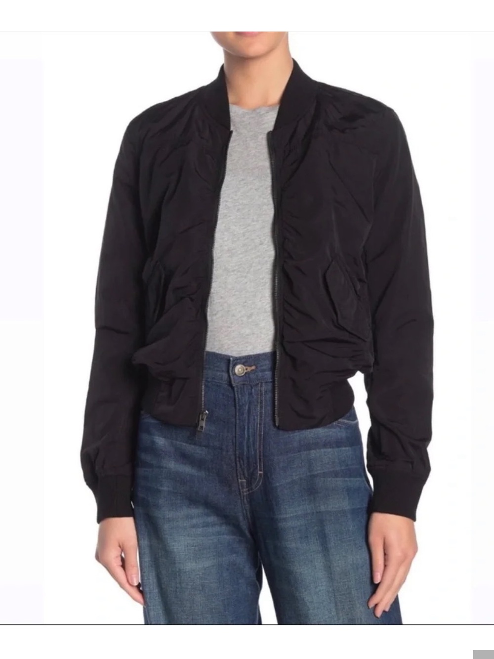 Vince Black Cropped Bomber Jacket